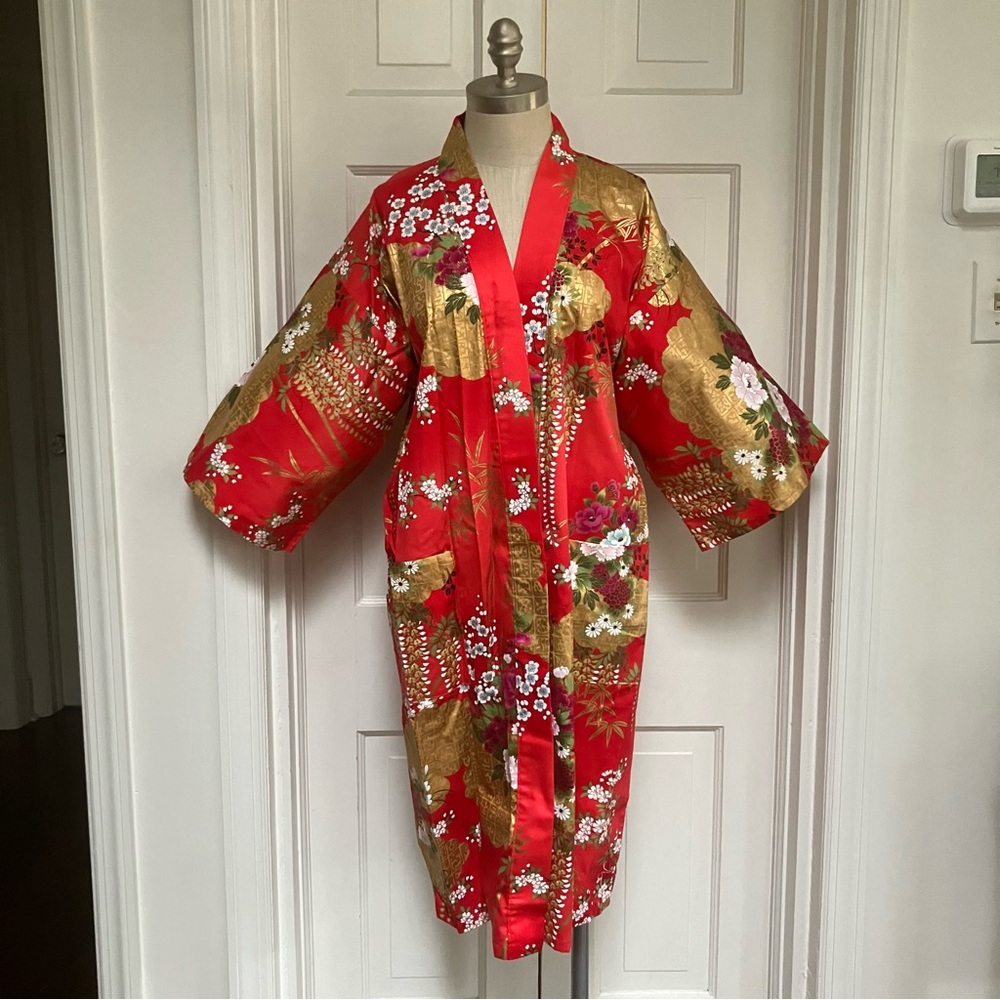 New Red Cotton Kimono Robe Japan M